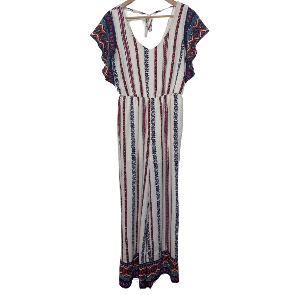 CRYSTAL SKY | Junior's Blue & Red Striped Bohemian Jumpsuit | Size 9
